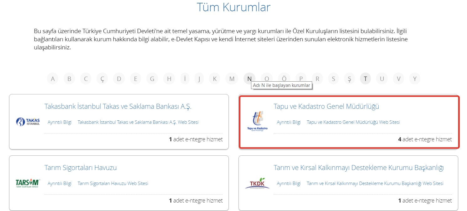 e devlet tapu harcı sorgulama kurum bölümü